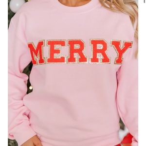 Pink Lily MERRY RED CHENILLE PATCH GRAPHIC SWEATSHIRT